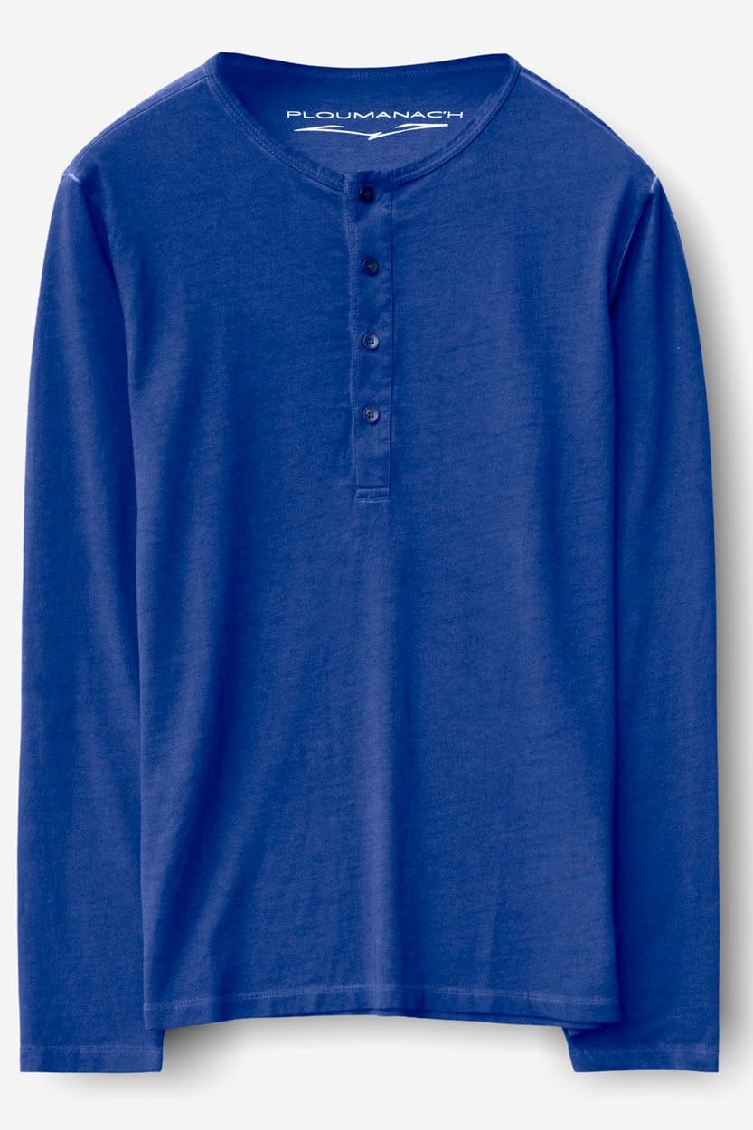 Long Sleeve Cotton Henley - Royal - T-Shirt