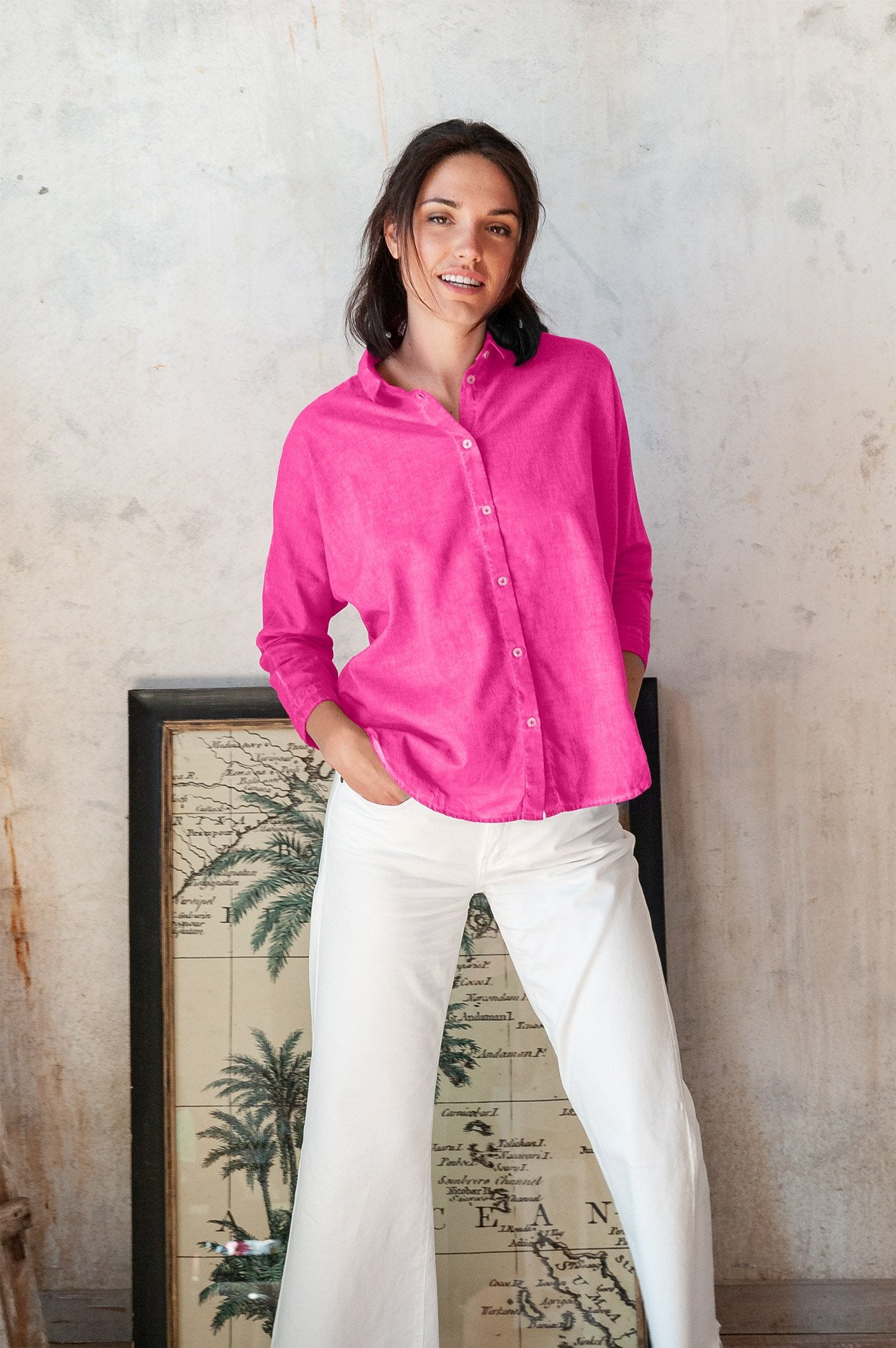 Loose Fit Cotton Voile Blouse - Azalea - Shirts