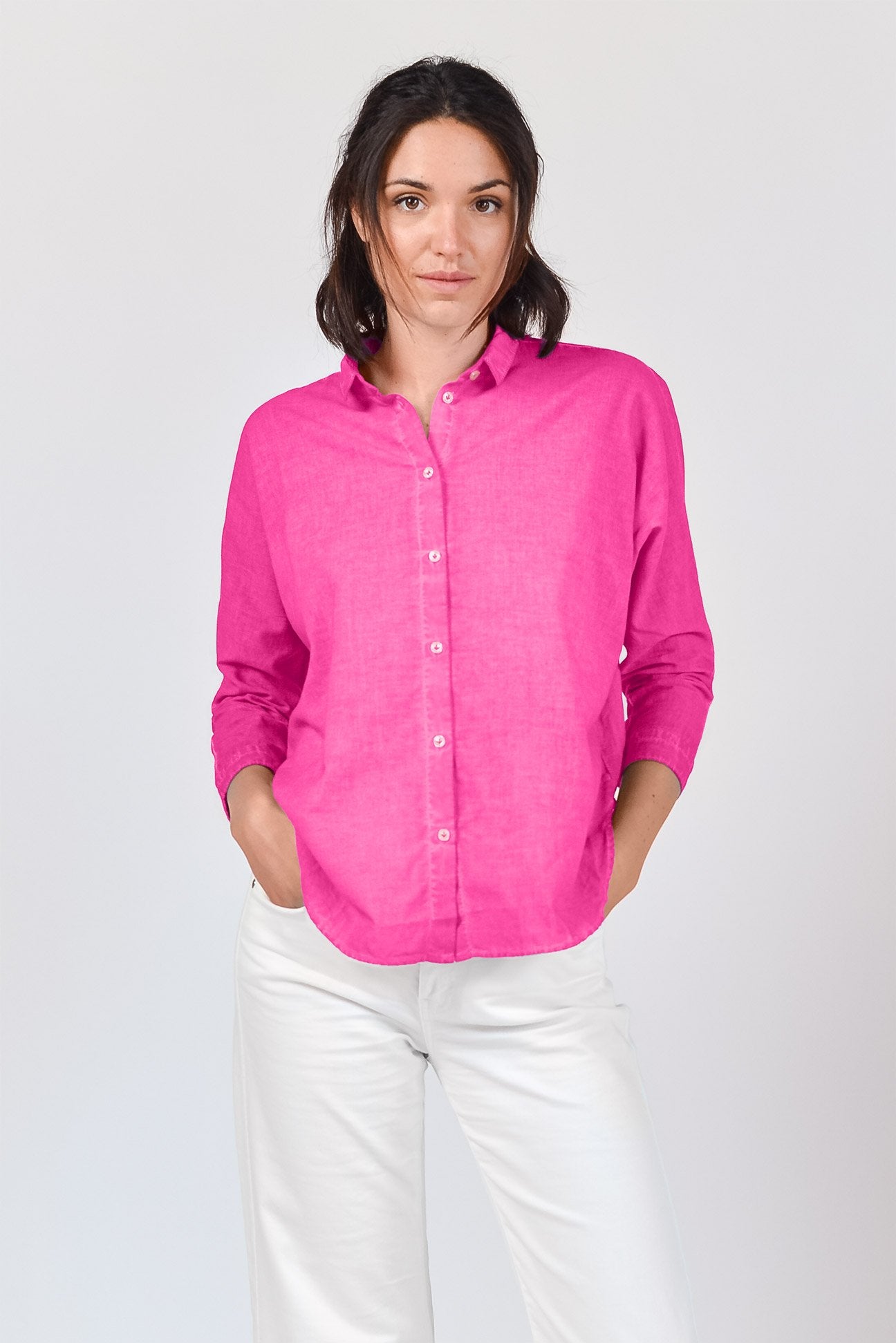 Loose Fit Cotton Voile Blouse - Azalea - Shirts