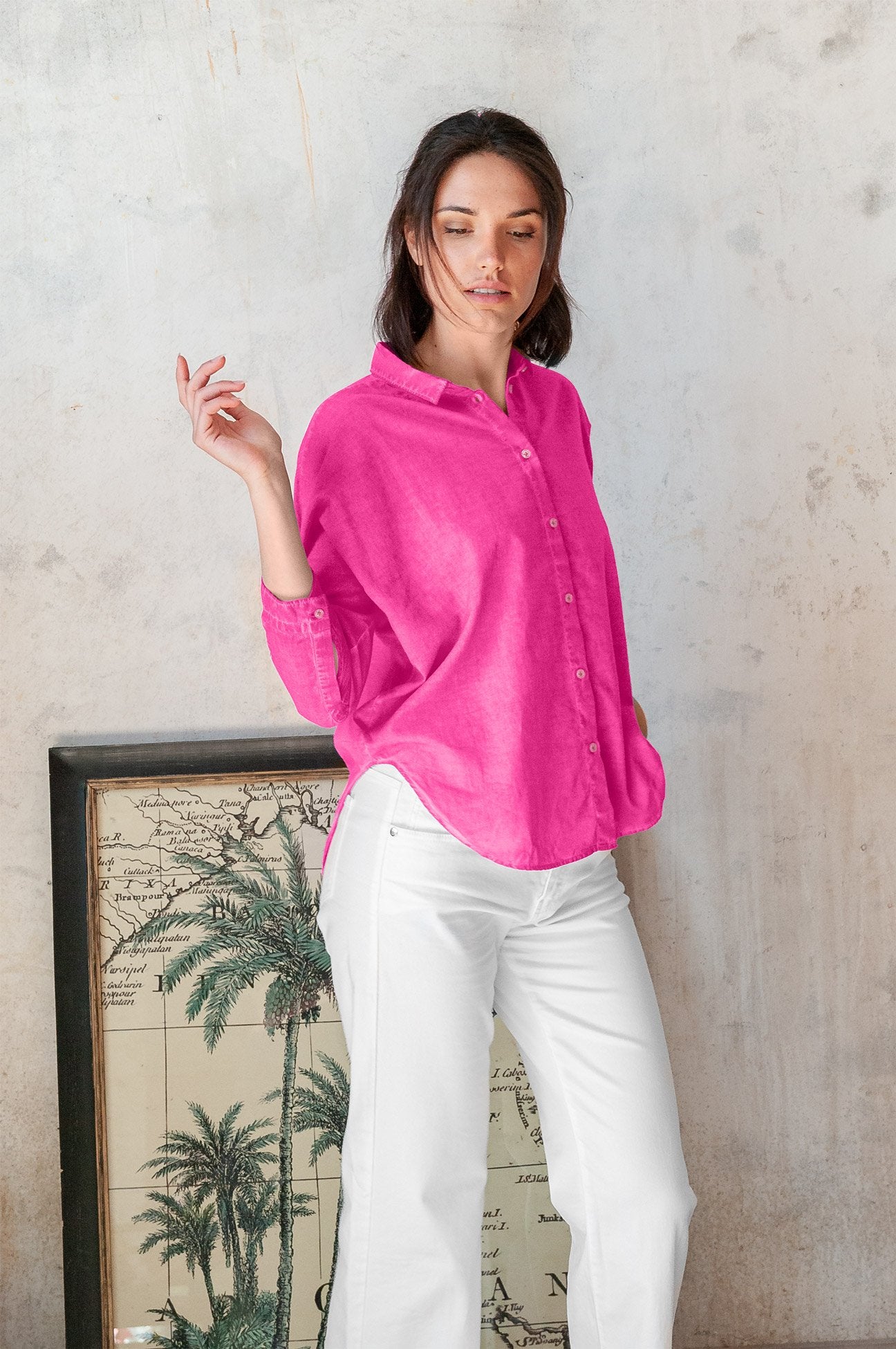 Loose Fit Cotton Voile Blouse - Azalea - Shirts