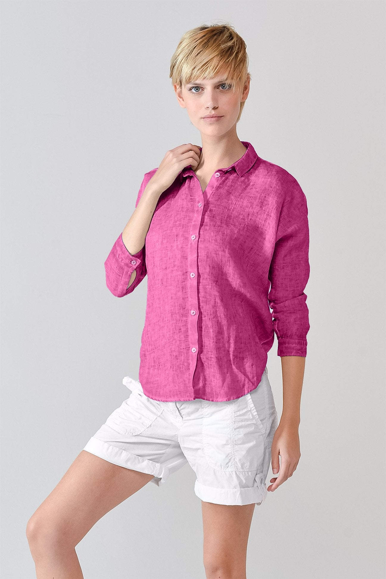Loose Fit Linen Blouse - Azalea - Shirts
