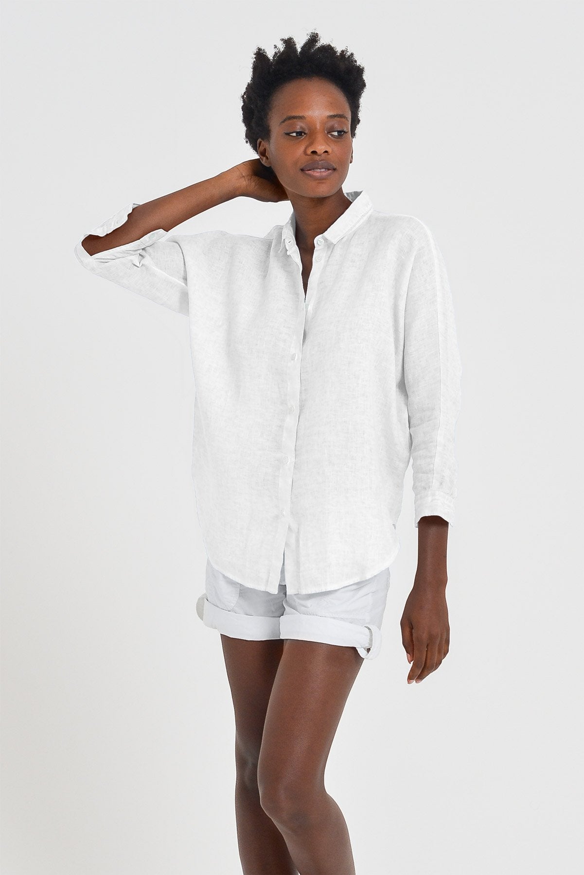 Loose Fit Linen Blouse - Bianco - Shirts