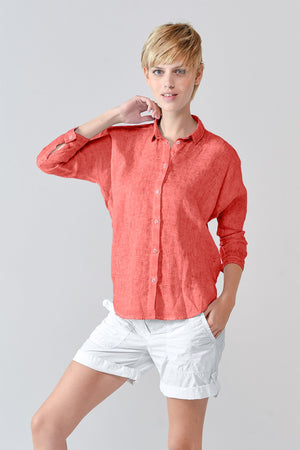 Loose Fit Linen Blouse - Hibiscus - Shirts
