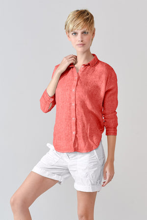 Loose Fit Linen Blouse - Hibiscus - Shirts