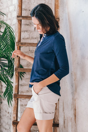 Loose Fit Pique Polo Shirt - Navy - Polos