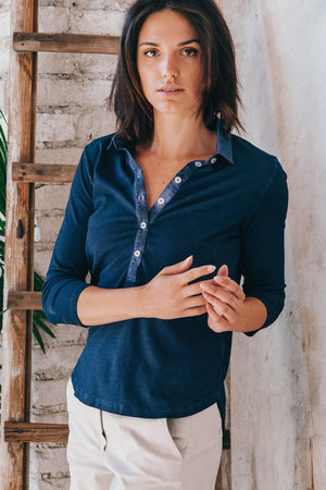 Loose Fit Pique Polo Shirt - Navy - Polos