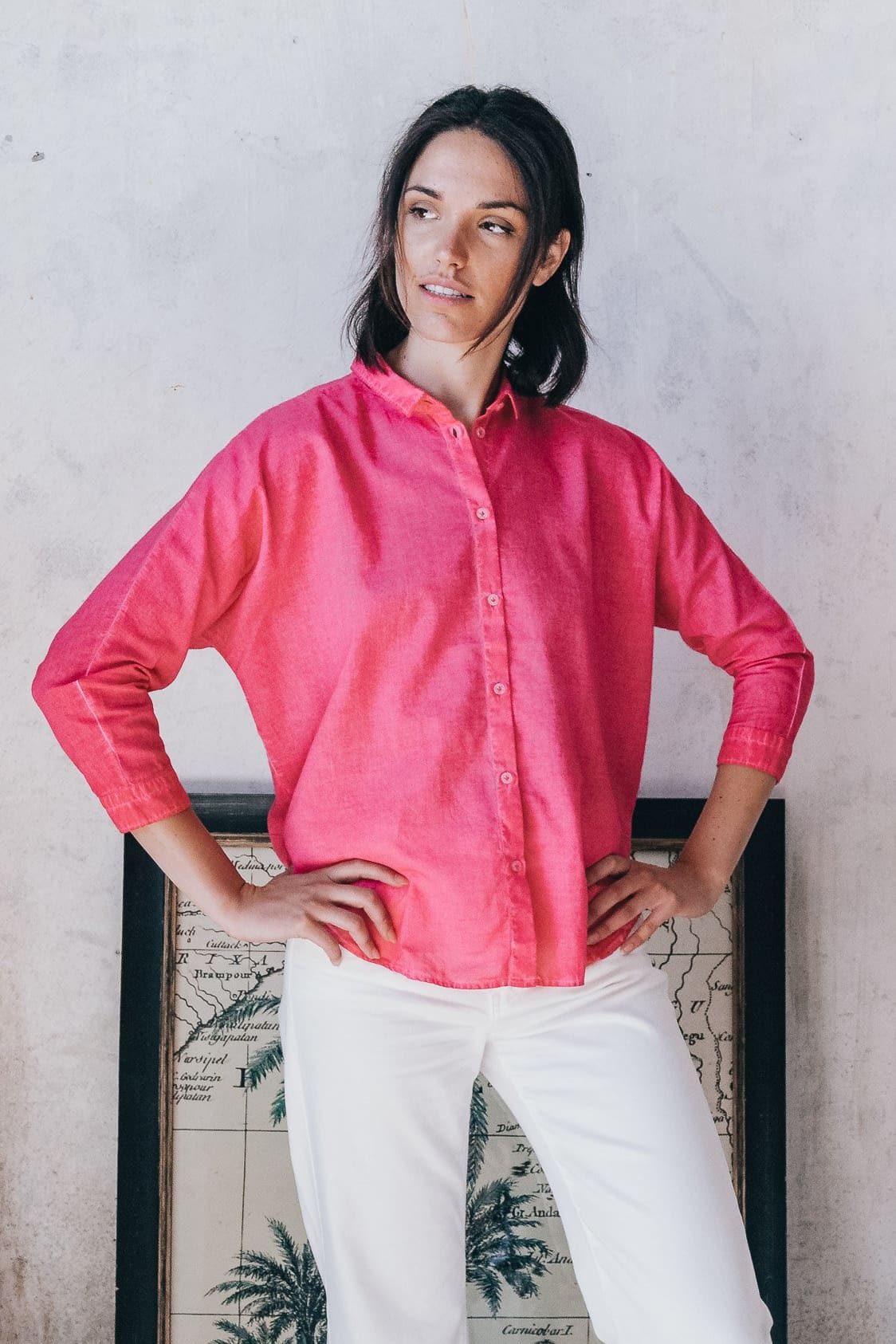 Loose Fit Stretch Poplin Blouse - Azalea - Shirts