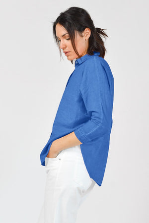 Loose Fit Stretch Poplin Blouse - Oceano - Shirts