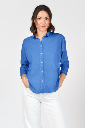 Loose Fit Stretch Poplin Blouse - Oceano - Shirts
