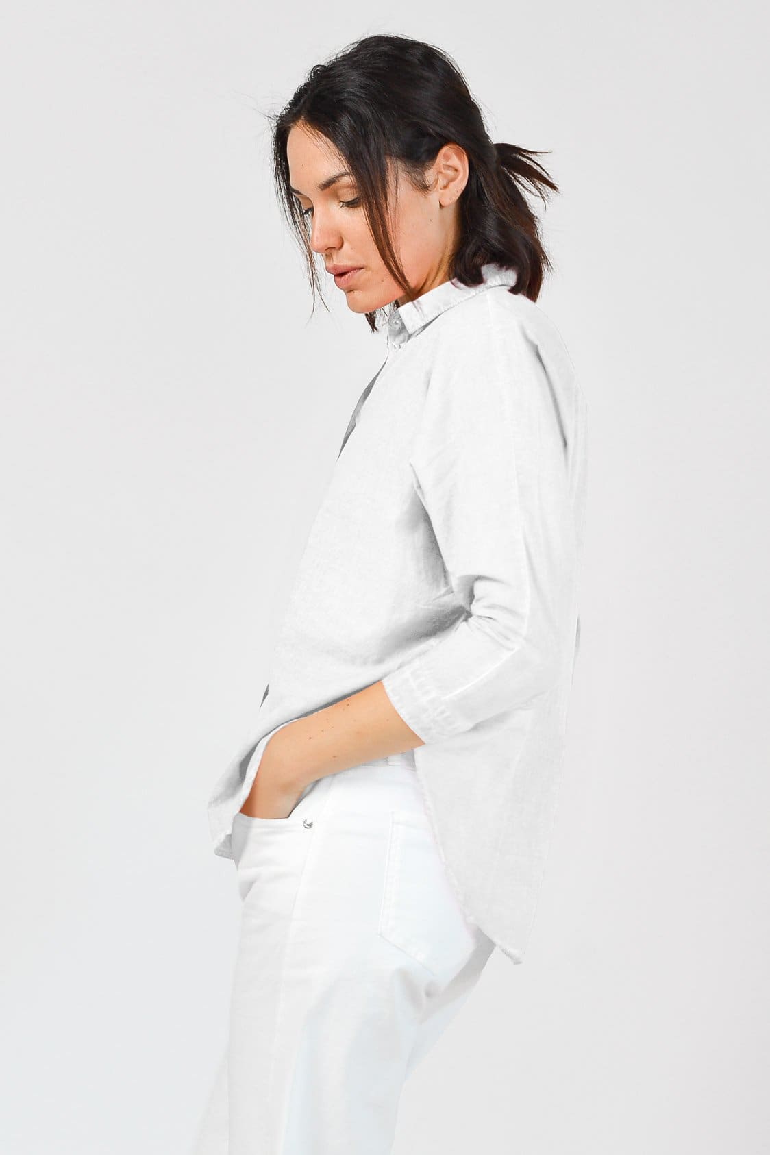 Loose Fit Stretch Poplin Blouse - White - Shirts
