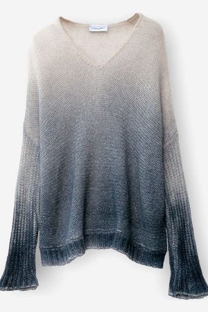 Loose Knit Oversized Jumper in Cream and Dark Blue Cashmere 