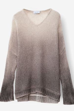 Loose Knit Oversized Jumper in Cream and Dark Brown Cashmere