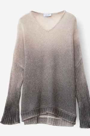 Loose Knit Oversized Jumper in Cream and Grey Cashmere - 
