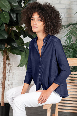 Merion Viscose Blouse in Navy - Shirts