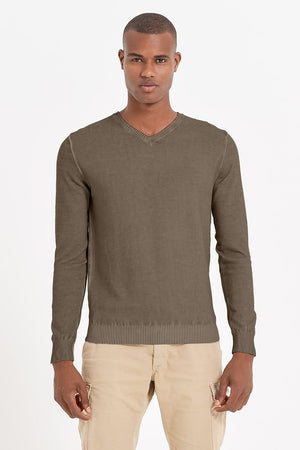Micro Waffle V-Neck Sweater - Cocco - Sweaters