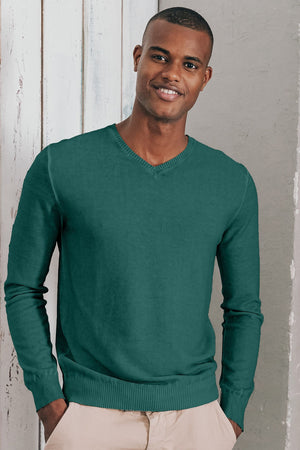 Micro Waffle V-Neck Sweater - Lagoon - Sweaters