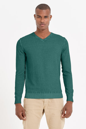 Micro Waffle V-Neck Sweater - Lagoon - Sweaters