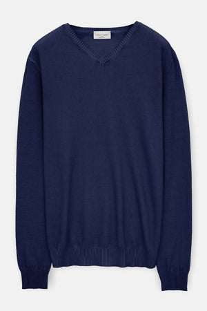 Micro Waffle V-Neck Sweater - Navy - Sweaters