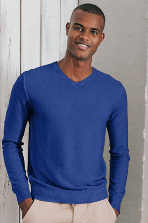 Micro Waffle V-Neck Sweater - Royal - Sweaters