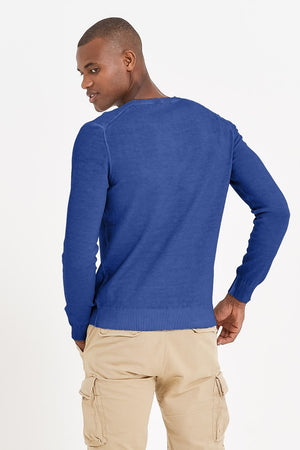 Micro Waffle V-Neck Sweater - Royal - Sweaters