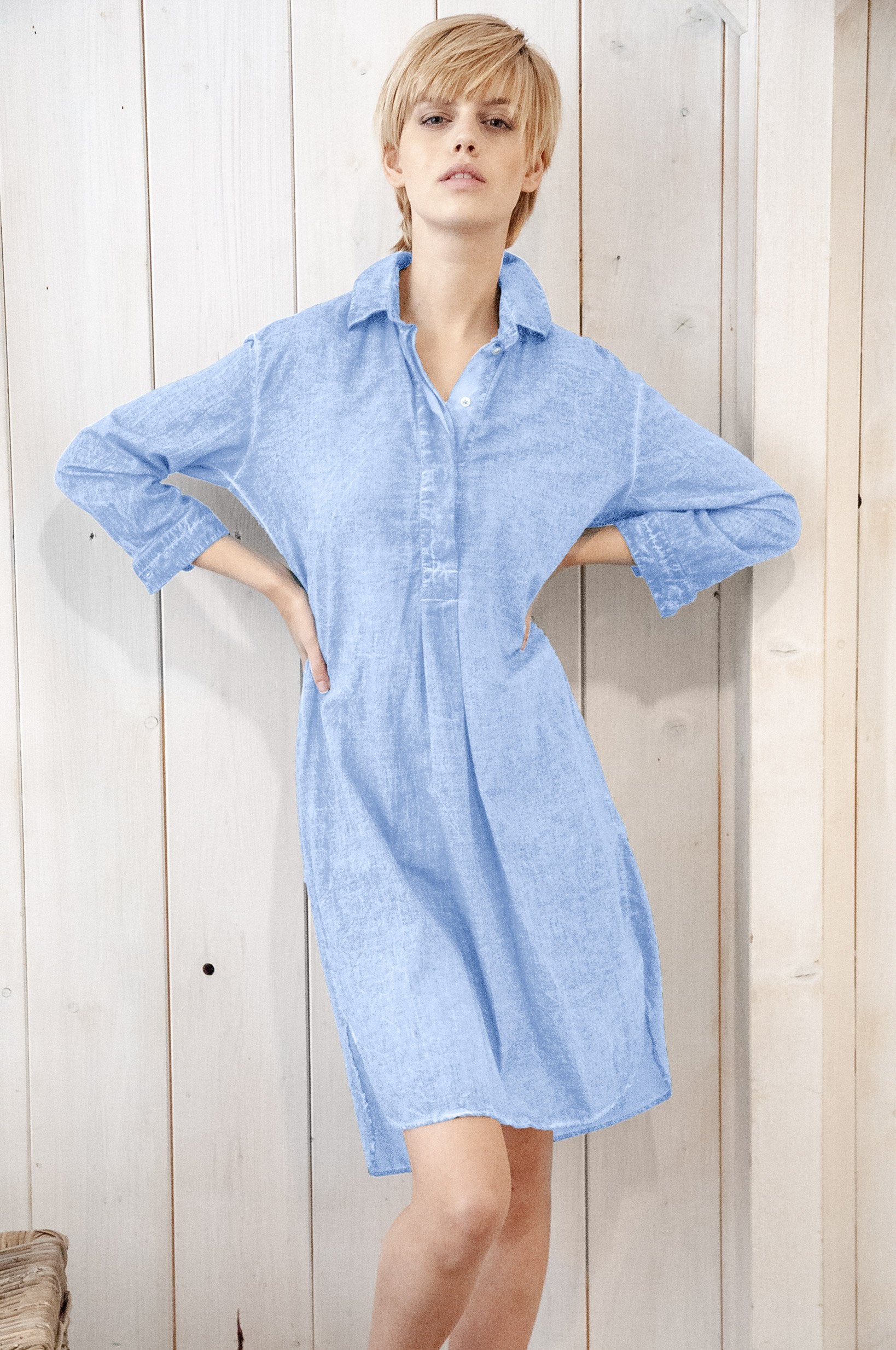 Midi Length Voile Tunic - Cielo - Shirtdress