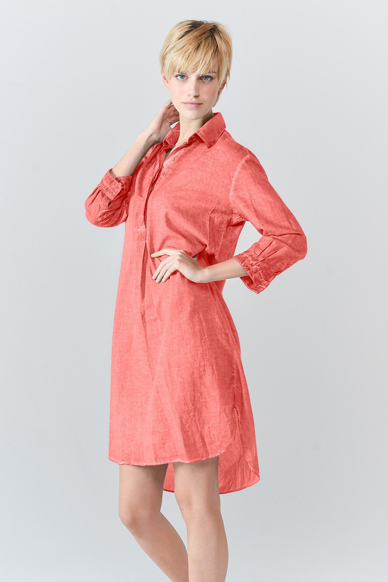 Midi Length Voile Tunic - Hibiscus - Shirtdress