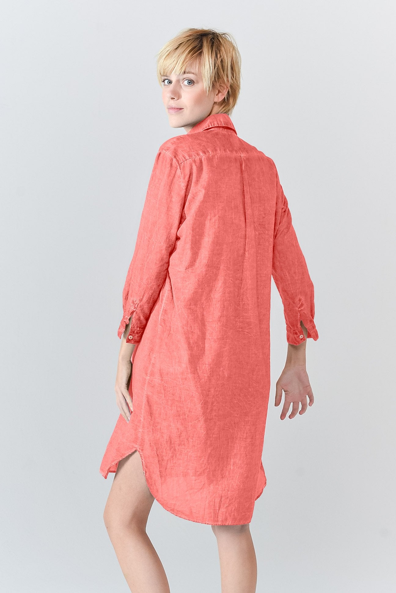 Midi Length Voile Tunic - Hibiscus - Shirtdress