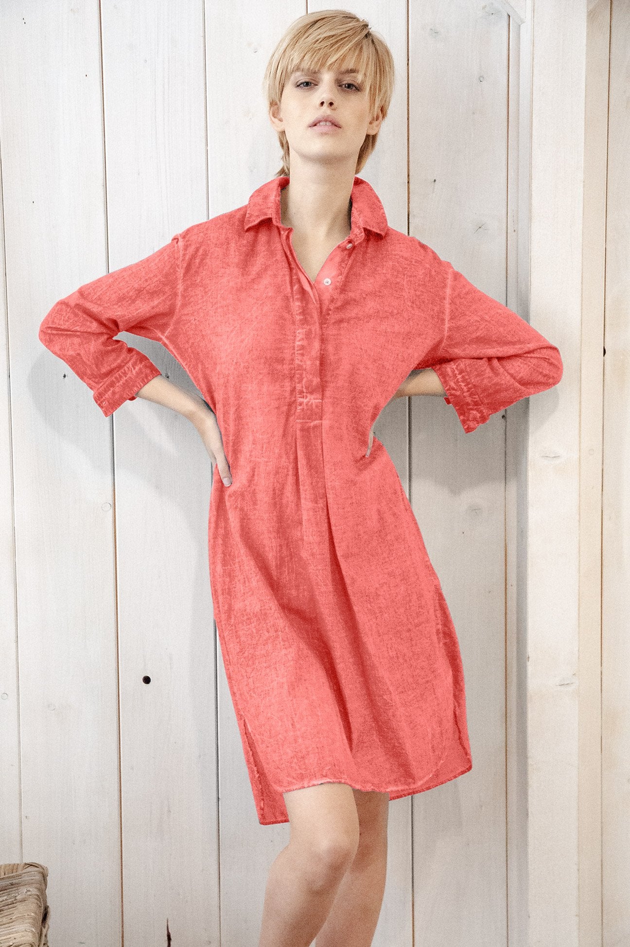 Midi Length Voile Tunic - Hibiscus - Shirtdress