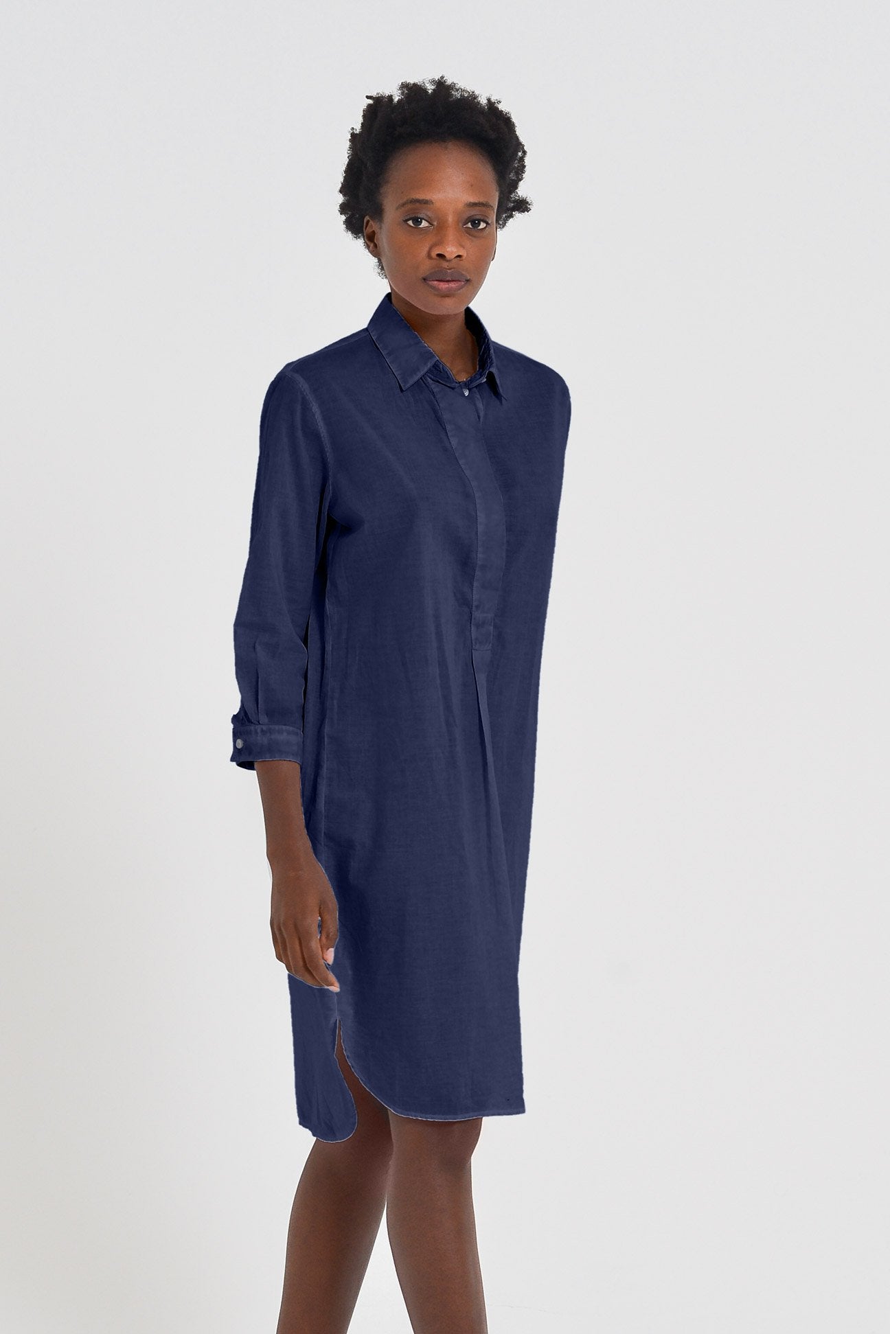 Midi Length Voile Tunic - Navy - Shirtdress