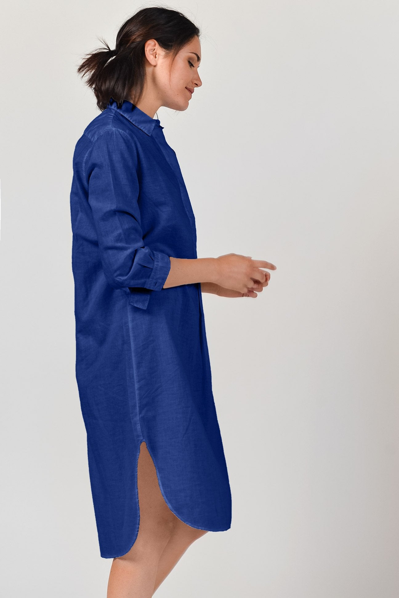 Midi Length Voile Tunic - Royal - Shirtdress