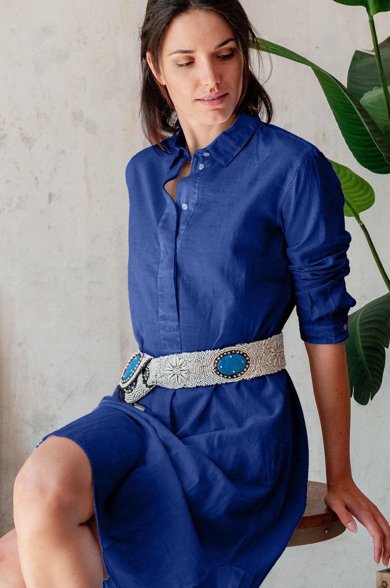 Midi Length Voile Tunic - Royal - Shirtdress