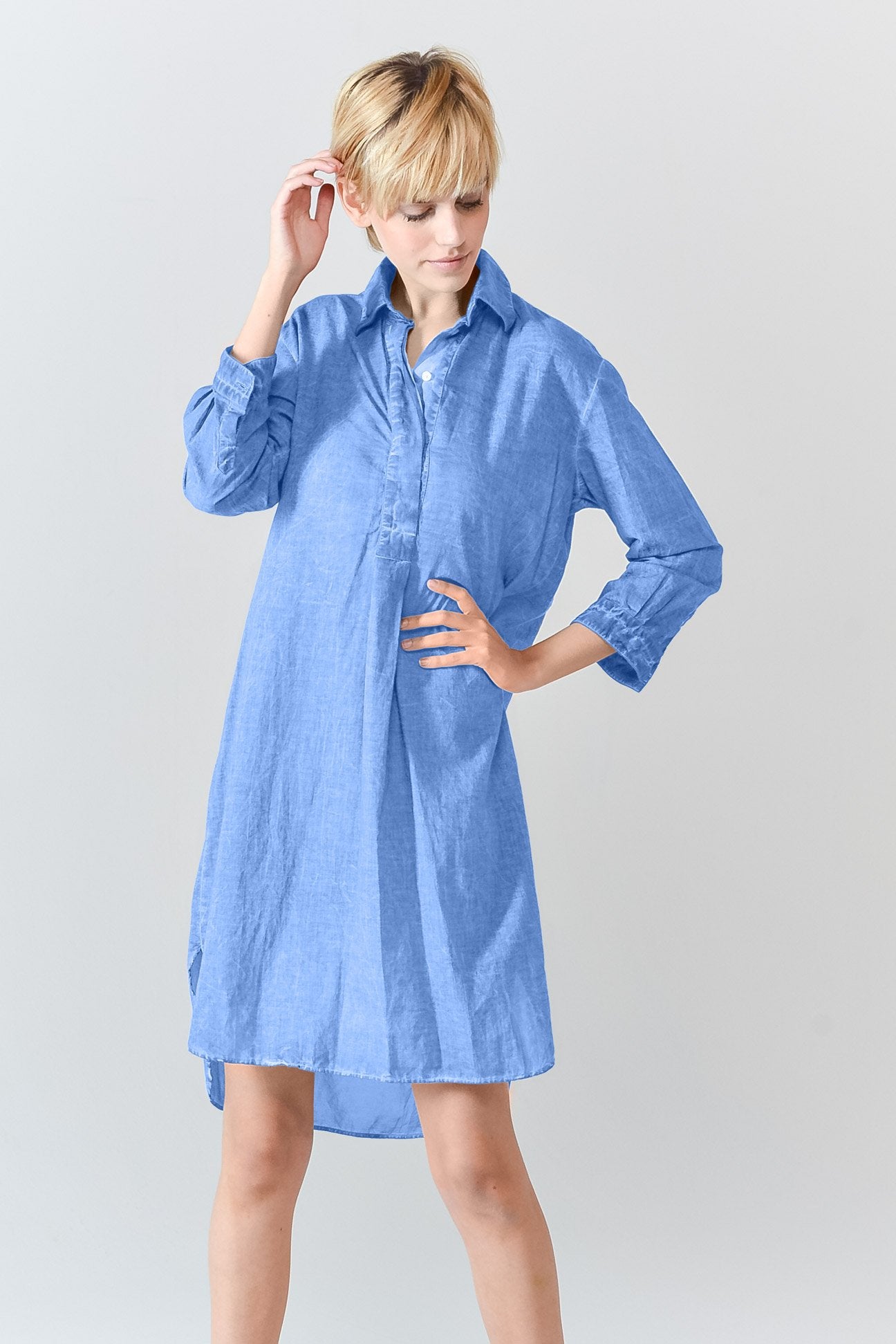 Midi Length Voile Tunic - Santorini - Shirtdress