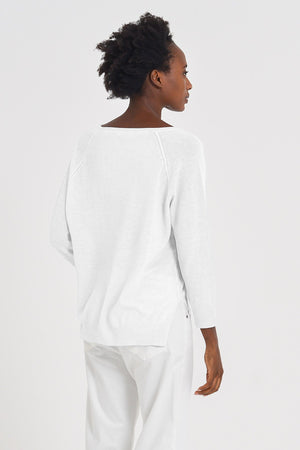 V-Neck Cotton Jumper - White - Sweaters