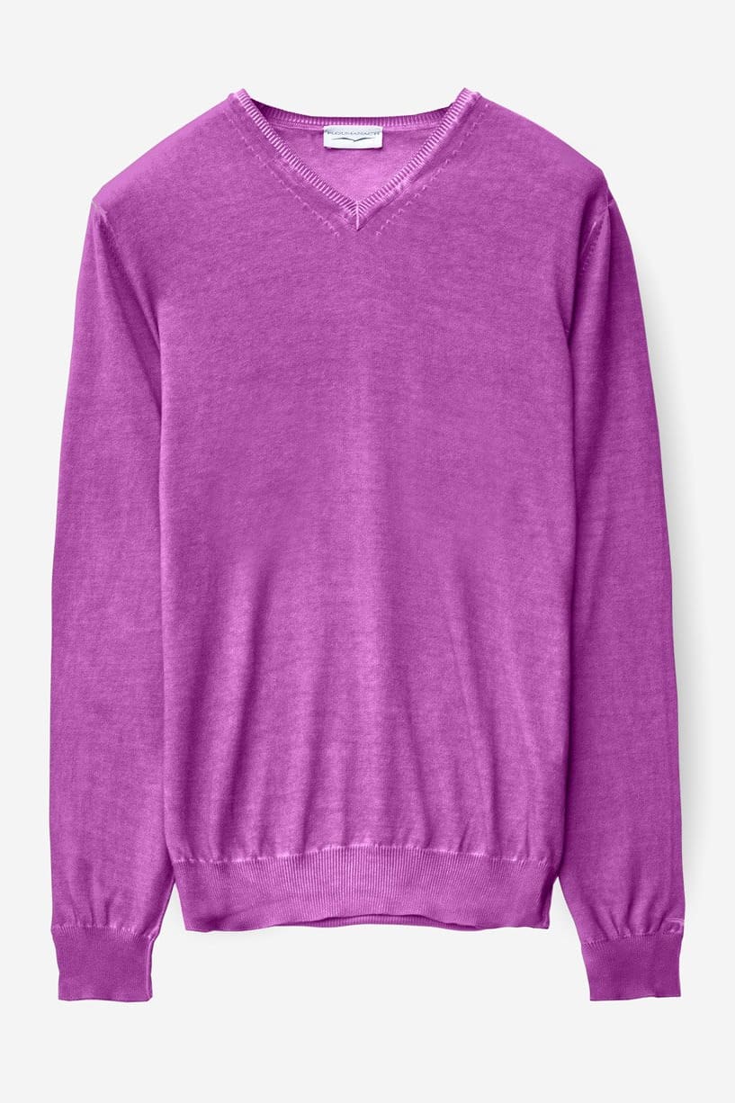 V-Neck Cotton Sweater - Bouganvillea - Sweaters