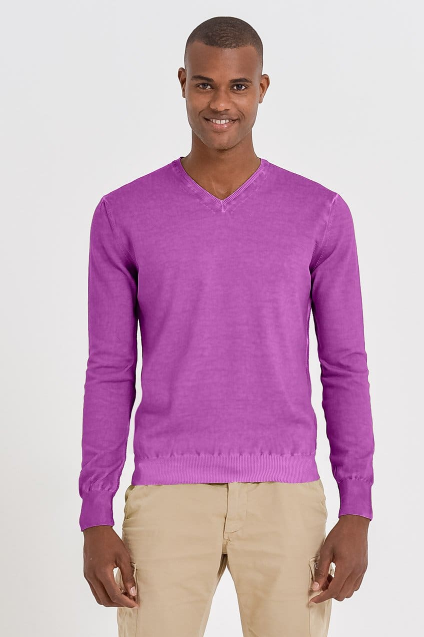 V-Neck Cotton Sweater - Bouganvillea - Sweaters