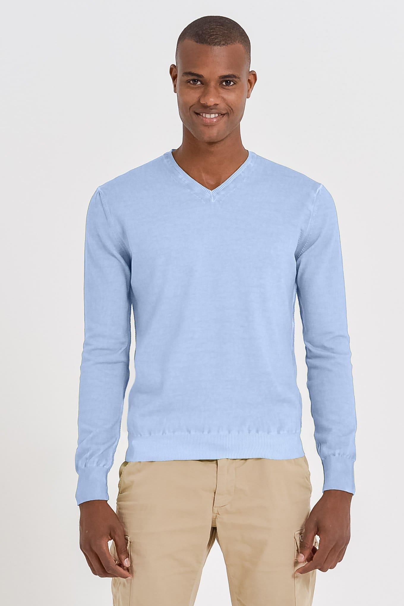 V-Neck Cotton Sweater - Cielo - Sweaters