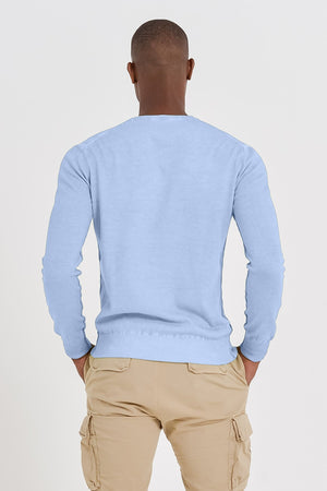 V-Neck Cotton Sweater - Cielo - Sweaters