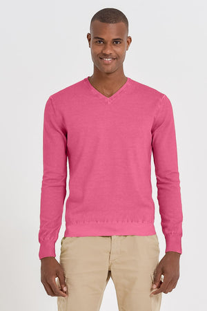 V-Neck Cotton Sweater - Fragola - Sweaters
