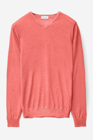 V-Neck Cotton Sweater - Hibiscus - Sweaters