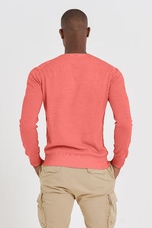 V-Neck Cotton Sweater - Hibiscus - Sweaters