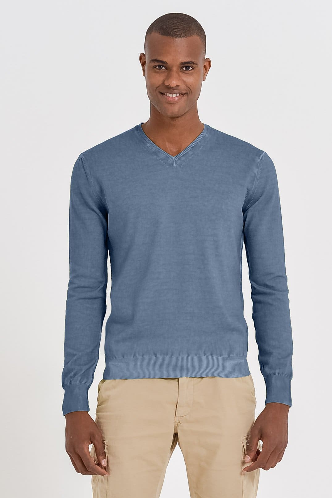 V-Neck Cotton Sweater - Jeans - Sweaters