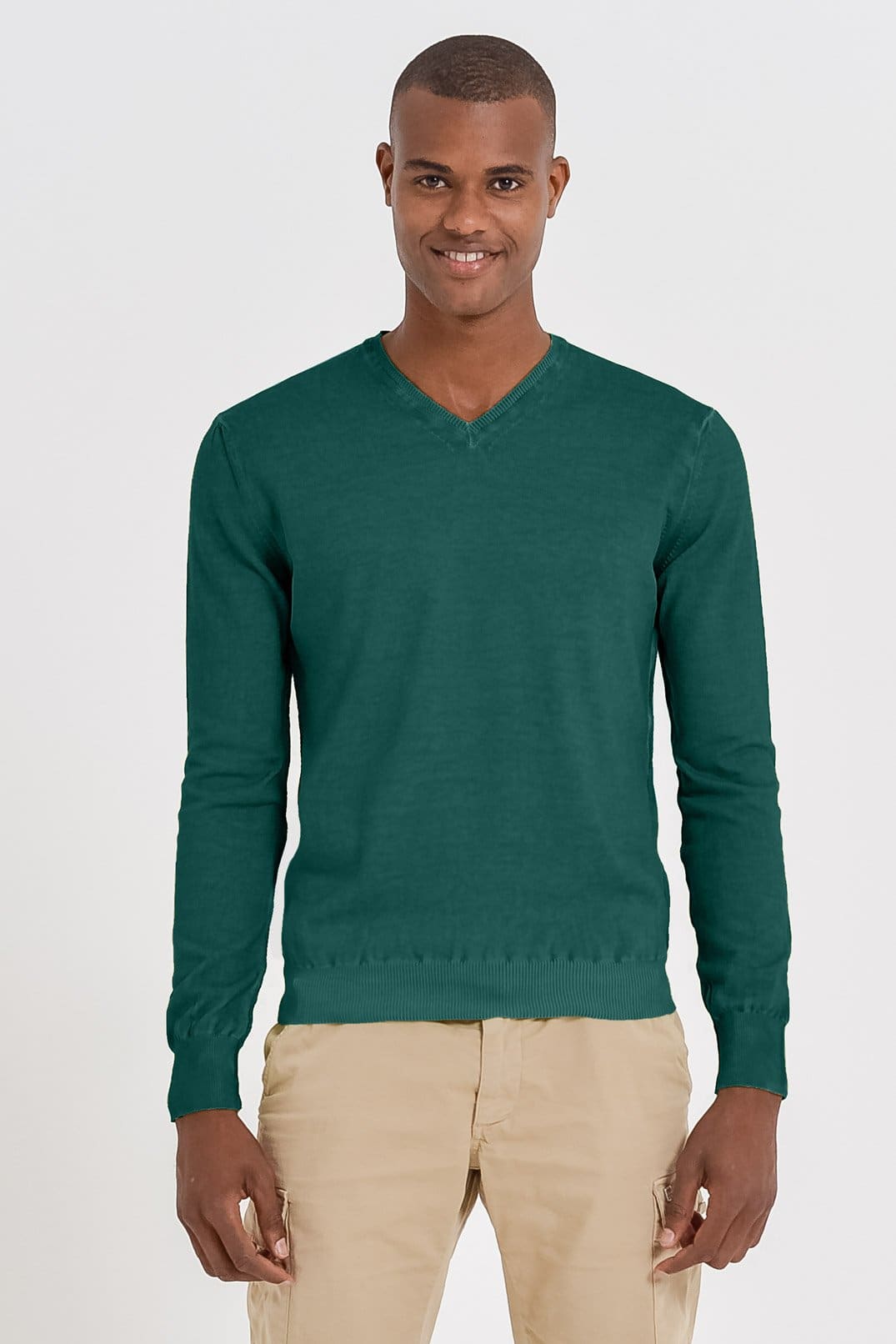 V-Neck Cotton Sweater - Lagoon - Sweaters