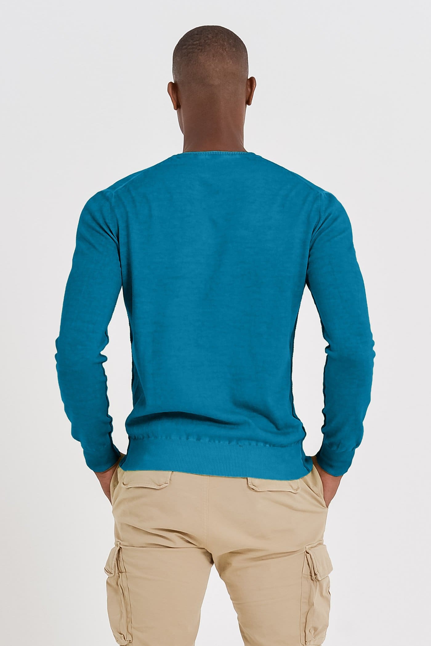 V-Neck Cotton Sweater - Libeccio - Sweaters