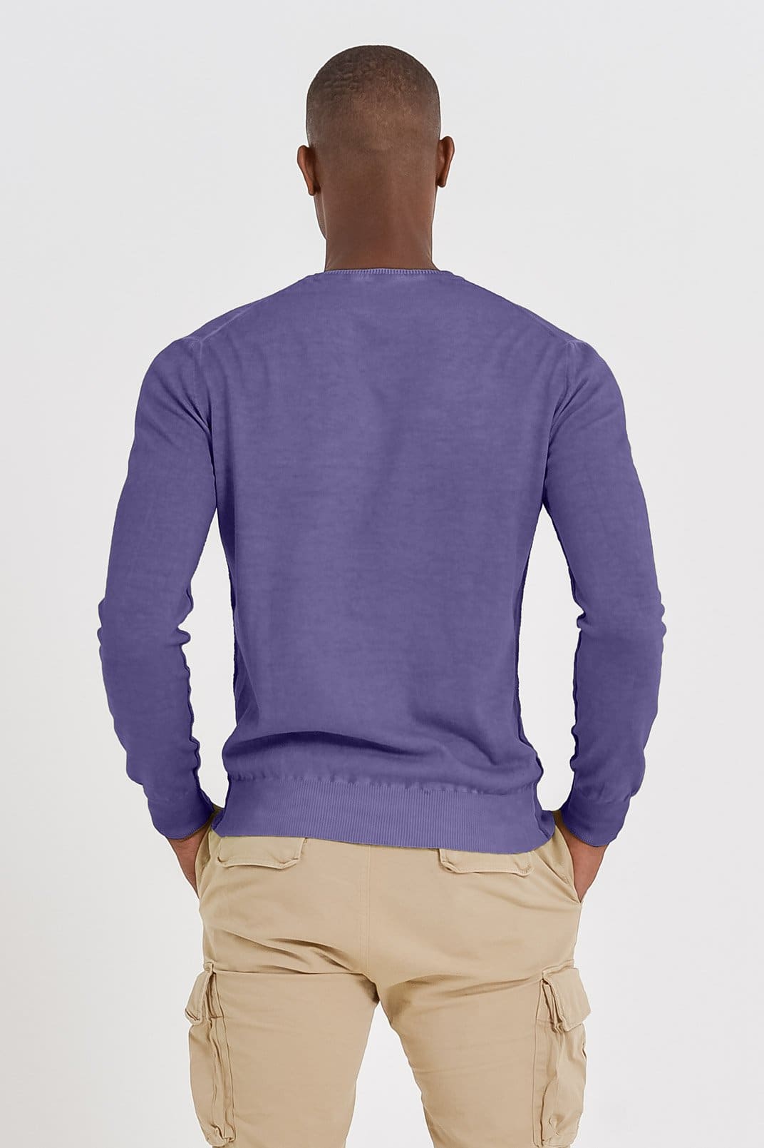 V-Neck Cotton Sweater - Mirtillo - Sweaters