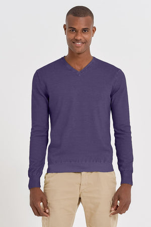 V-Neck Cotton Sweater - Mirto - Sweaters