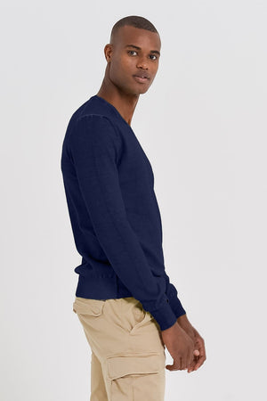 V-Neck Cotton Sweater - Navy - Sweaters