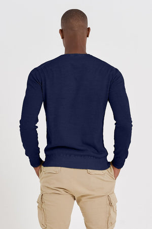 V-Neck Cotton Sweater - Navy - Sweaters