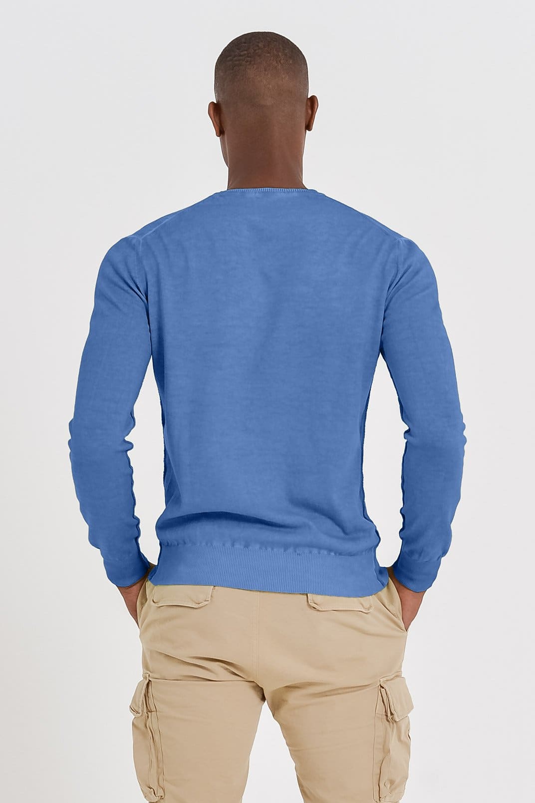 V-Neck Cotton Sweater - Oceano - Sweaters