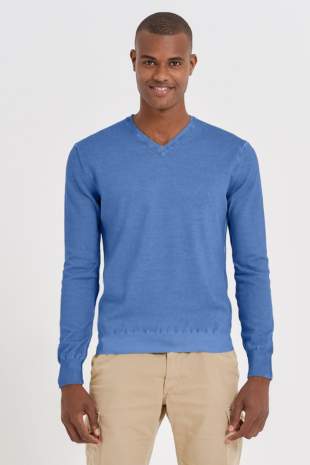 V-Neck Cotton Sweater - Oceano - Sweaters