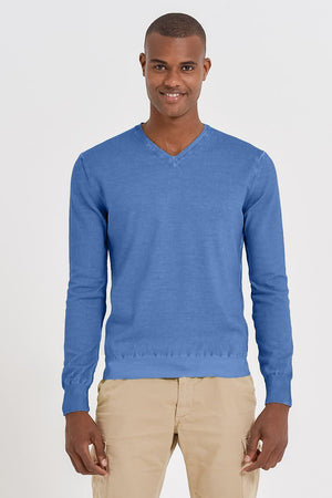 V-Neck Cotton Sweater - Oceano - Sweaters